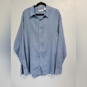 Cubavera Linen Blend Button Down Men's Shirt Blue XXL